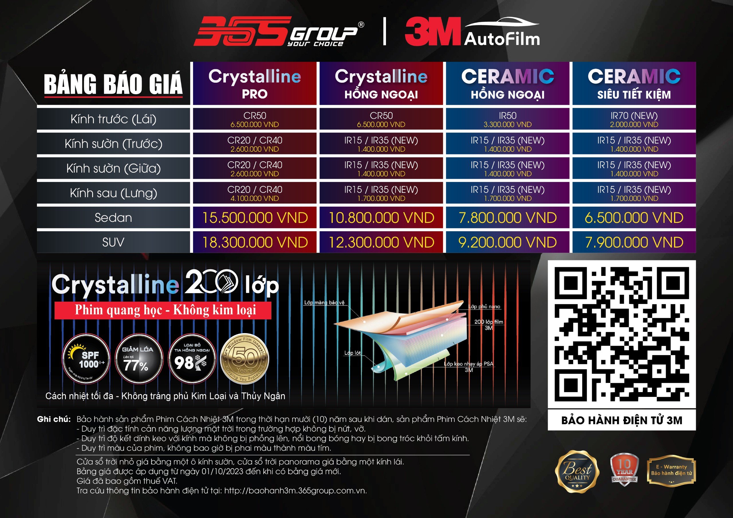 PHIM CÁCH NHIỆT 3M CRYSTALLINE SEDAN