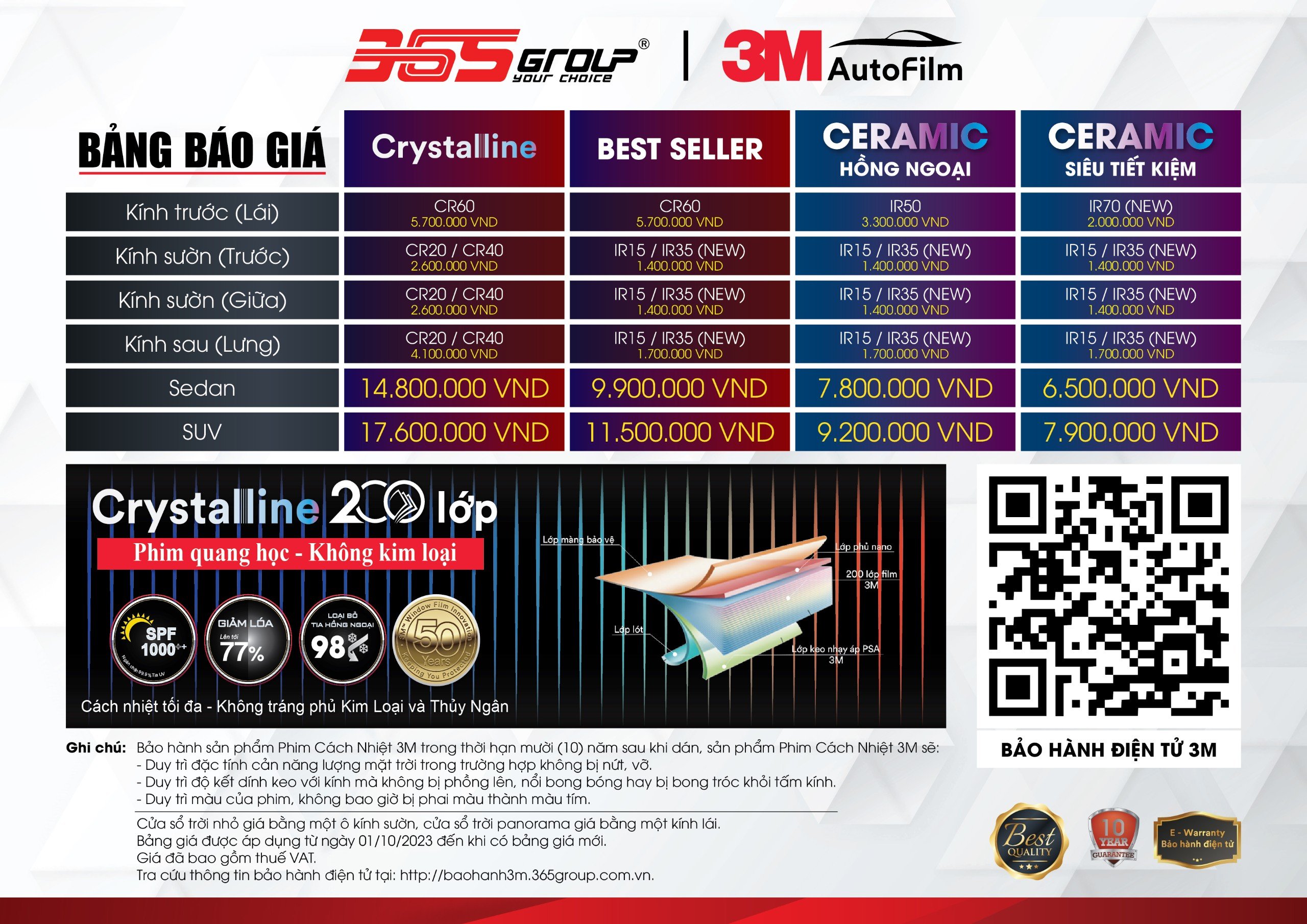 PHIM CÁCH NHIỆT 3M CRYSTALLINE SEDAN